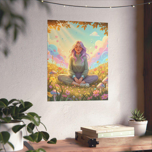 Tranquil Meadow Escape — Serene Mindfulness Matte Vertical Art Print