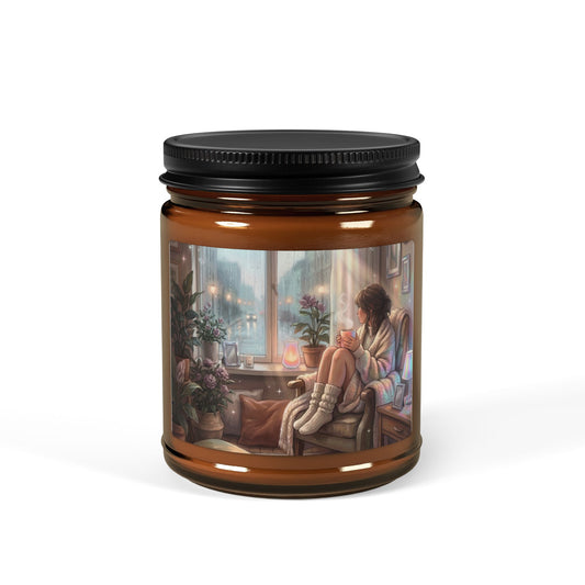 Cozy Rainy Day- Amber Jar Soy Scented Candle
