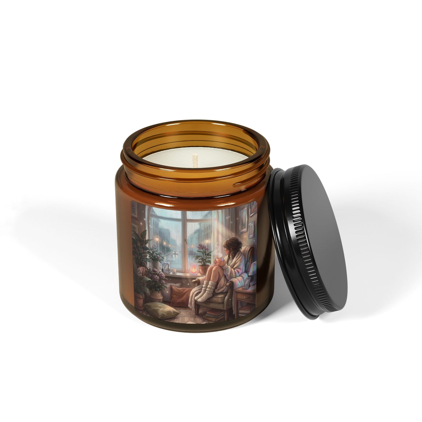 Cozy Rainy Day- Amber Jar Soy Scented Candle