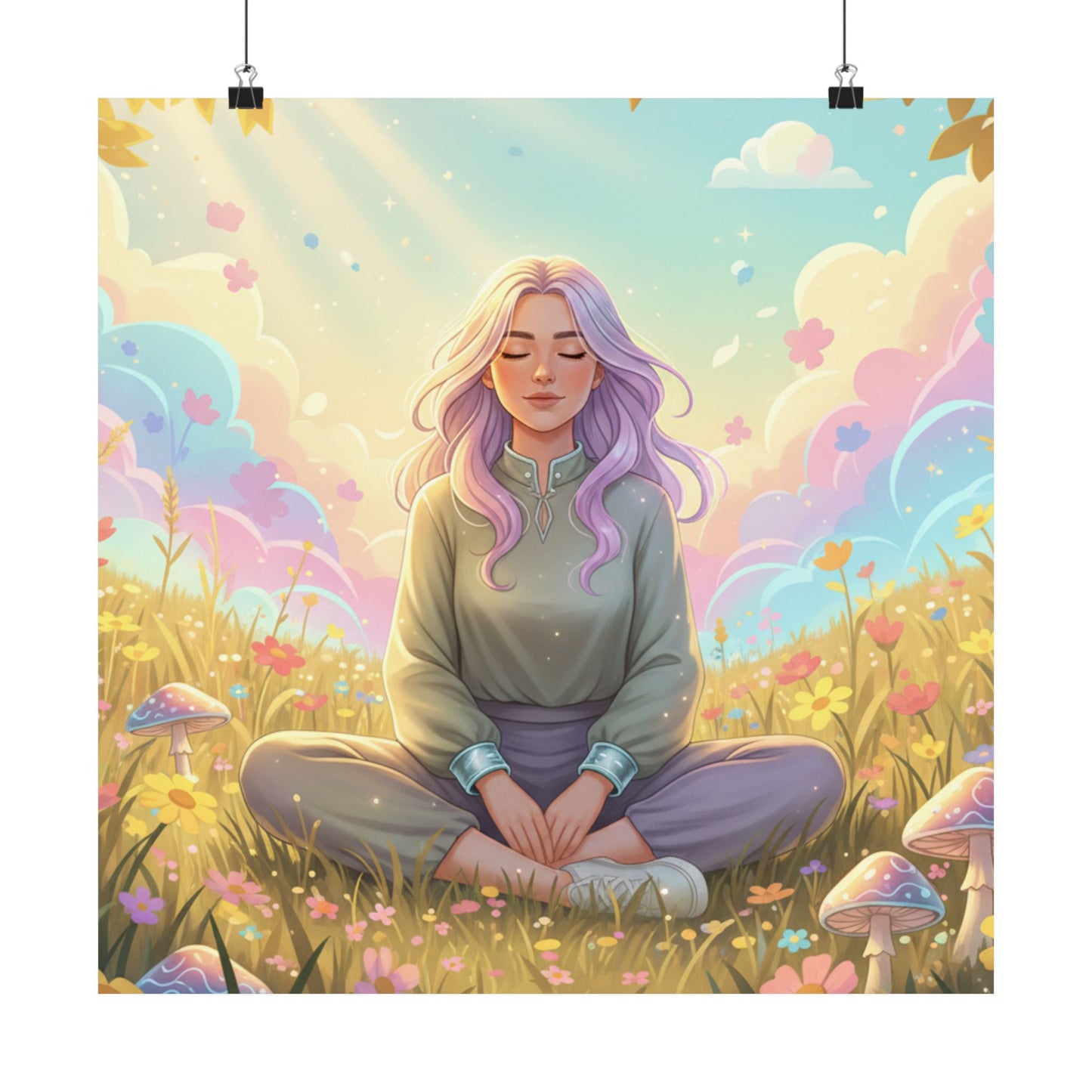 Tranquil Meadow Escape — Serene Mindfulness Matte Vertical Art Print