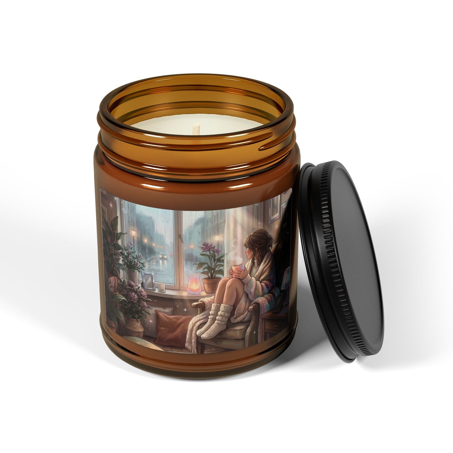 Cozy Rainy Day- Amber Jar Soy Scented Candle