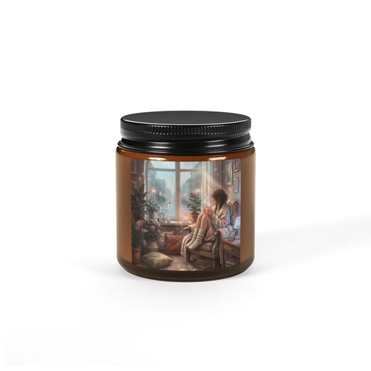 Cozy Rainy Day- Amber Jar Soy Scented Candle