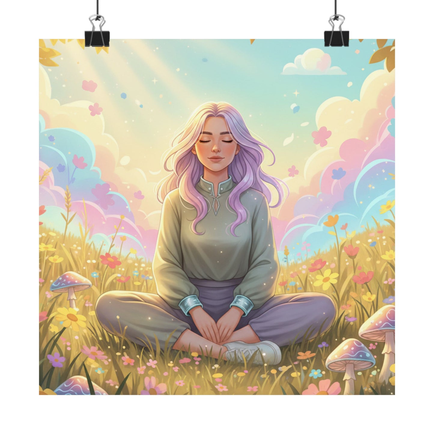 Tranquil Meadow Escape — Serene Mindfulness Matte Vertical Art Print